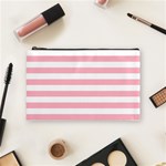 Horizontal Stripes - White and Cherry Blossom Pink Cosmetic Bag (M)