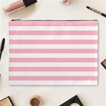 Horizontal Stripes - White and Cherry Blossom Pink Cosmetic Bag (XL)