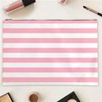 Horizontal Stripes - White and Cherry Blossom Pink Cosmetic Bag (XXL)