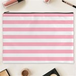 Horizontal Stripes - White and Cherry Blossom Pink Cosmetic Bag (XXXL)