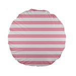 Horizontal Stripes - White and Cherry Blossom Pink Standard 15  Premium Round Cushion