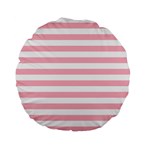 Horizontal Stripes - White and Cherry Blossom Pink Standard 15  Premium Flano Round Cushion