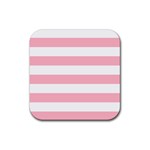 Horizontal Stripes - White and Cherry Blossom Pink Rubber Coaster (Square)