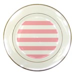 Horizontal Stripes - White and Cherry Blossom Pink Porcelain Plate