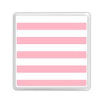 Horizontal Stripes - White and Cherry Blossom Pink Memory Card Reader with Storage (Square)