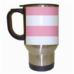Horizontal Stripes - White and Cherry Blossom Pink Travel Mug (White)