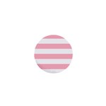 Horizontal Stripes - White and Cherry Blossom Pink 1  Mini Button
