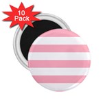 Horizontal Stripes - White and Cherry Blossom Pink 2.25  Magnet (10 pack)