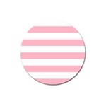 Horizontal Stripes - White and Cherry Blossom Pink Magnet 3  (Round)