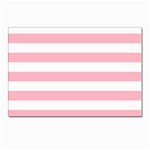 Horizontal Stripes - White and Cherry Blossom Pink Postcard 4  x 6 