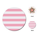 Horizontal Stripes - White and Cherry Blossom Pink Playing Cards (Round)