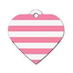 Horizontal Stripes - White and Flamingo Pink Dog Tag Heart (Two Sides)