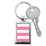 Horizontal Stripes - White and Flamingo Pink Key Chain (Rectangle)