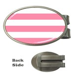 Horizontal Stripes - White and Flamingo Pink Money Clip (Oval)