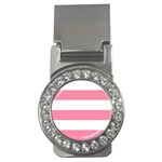 Horizontal Stripes - White and Flamingo Pink Money Clip (CZ)