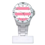 Horizontal Stripes - White and Flamingo Pink Nurses Watch
