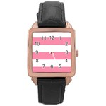 Horizontal Stripes - White and Flamingo Pink Rose Gold Leather Watch