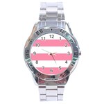 Horizontal Stripes - White and Flamingo Pink Stainless Steel Analogue Watch