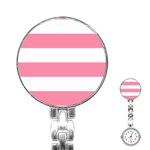 Horizontal Stripes - White and Flamingo Pink Stainless Steel Nurses Watch