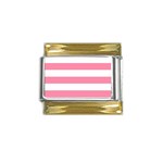 Horizontal Stripes - White and Flamingo Pink Gold Trim Italian Charm (9mm)
