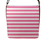 Horizontal Stripes - White and Flamingo Pink Flap Closure Messenger Bag (L)