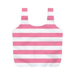 Horizontal Stripes - White and Flamingo Pink Full Print Recycle Bag (M)