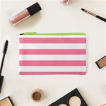 Horizontal Stripes - White and Flamingo Pink Canvas Cosmetic Bag (XS)
