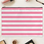 Horizontal Stripes - White and Flamingo Pink Cosmetic Bag (XXXL)