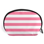 Horizontal Stripes - White and Flamingo Pink Accessory Pouch (Large)
