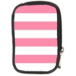 Horizontal Stripes - White and Flamingo Pink Compact Camera Leather Case