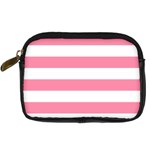 Horizontal Stripes - White and Flamingo Pink Digital Camera Leather Case