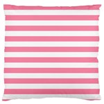 Horizontal Stripes - White and Flamingo Pink Large Cushion Case (One Side)