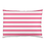 Horizontal Stripes - White and Flamingo Pink Pillow Case (One Side)