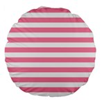 Horizontal Stripes - White and Flamingo Pink Large 18  Premium Round Cushion