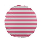 Horizontal Stripes - White and Flamingo Pink Standard 15  Premium Round Cushion