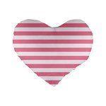Horizontal Stripes - White and Flamingo Pink Standard 16  Premium Flano Heart Shape Cushion