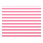 Horizontal Stripes - White and Flamingo Pink Double Sided Flano Blanket (Large)
