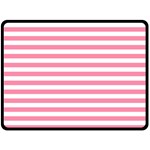 Horizontal Stripes - White and Flamingo Pink Fleece Blanket (Large) (One Side)