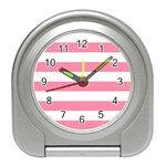 Horizontal Stripes - White and Flamingo Pink Desk Alarm Clock