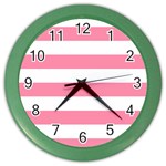 Horizontal Stripes - White and Flamingo Pink Color Wall Clock