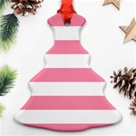 Horizontal Stripes - White and Flamingo Pink Christmas Tree Ornament (Two Sides)