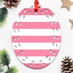Horizontal Stripes - White and Flamingo Pink Oval Filigree Ornament (Two Sides)