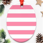 Horizontal Stripes - White and Flamingo Pink Ornament (Oval)