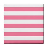 Horizontal Stripes - White and Flamingo Pink Tile Coaster