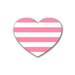 Horizontal Stripes - White and Flamingo Pink Heart Coaster (4 pack)