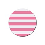 Horizontal Stripes - White and Flamingo Pink Rubber Round Coaster (4 pack)