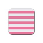 Horizontal Stripes - White and Flamingo Pink Rubber Coaster (Square)