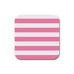 Horizontal Stripes - White and Flamingo Pink Rubber Square Coaster (4 pack)