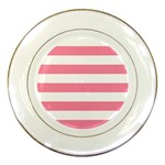 Horizontal Stripes - White and Flamingo Pink Porcelain Plate
