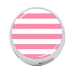 Horizontal Stripes - White and Flamingo Pink 4-Port USB Hub (One Side)